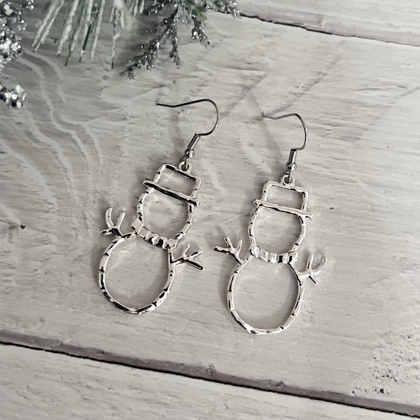 Hammered Style Snowmen Earrings