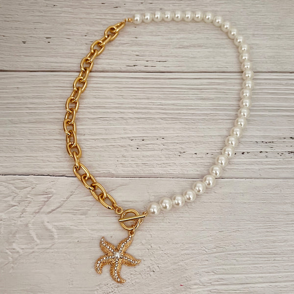 Starfish Pearl Toggle Necklace