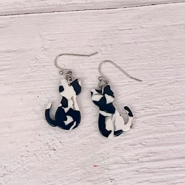 Black and White Cello Cat Earrings