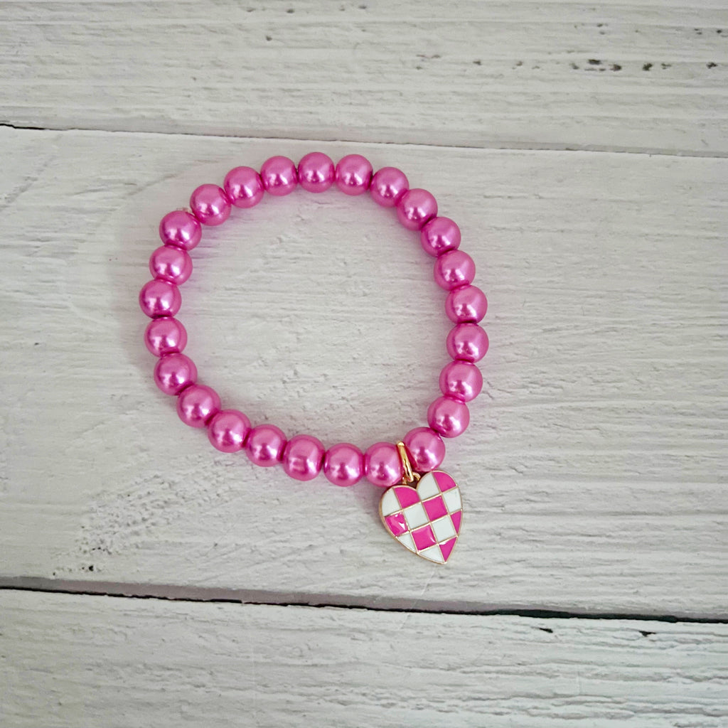 Pink Checker Heart Bracelet