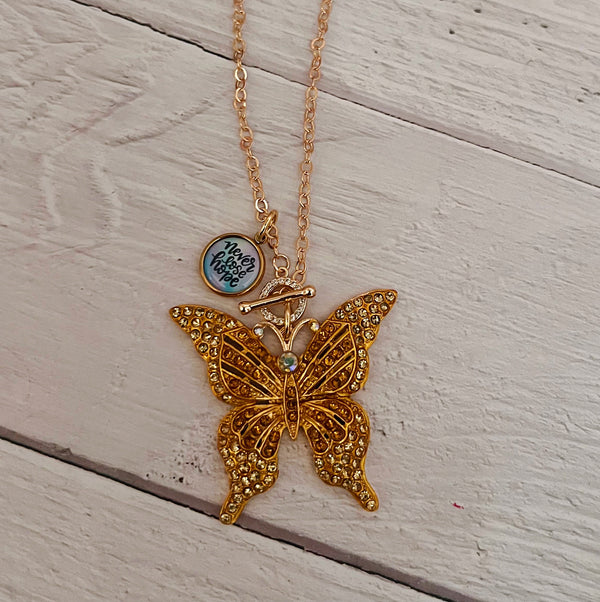 Rhinestone Butterfly Toggle Necklace Yellow