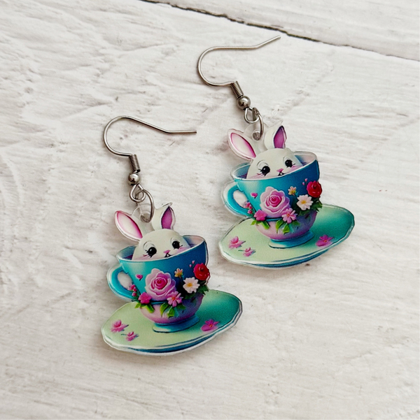 Tea Cup Bunny Earrings