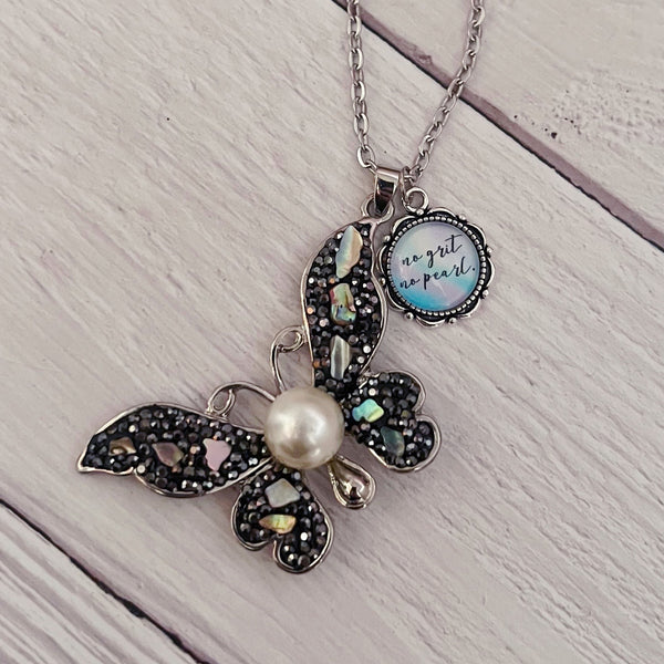 No Grit. No Pearl. Shell and Pearl Pendant Butterfly Necklace