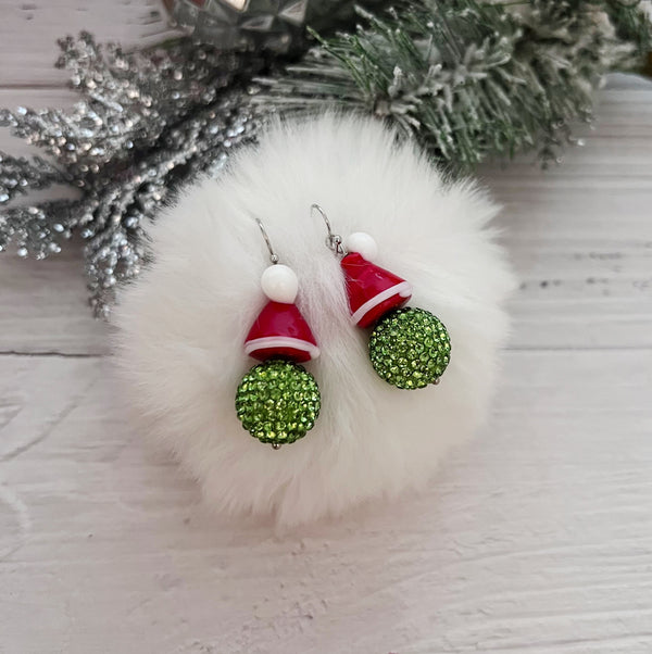 Green Grumpus Crystal Bead Christmas Earrings