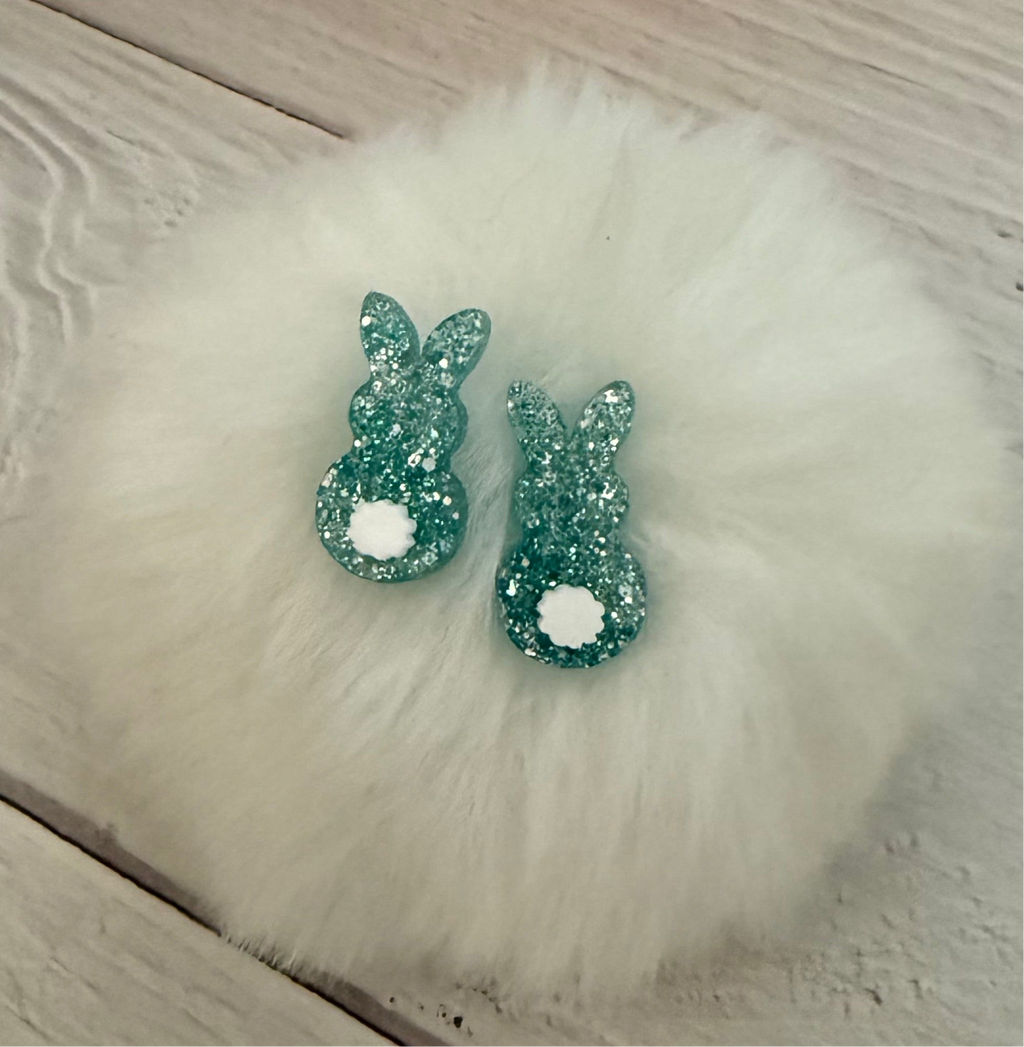 Blue Glitter Bunny Stud Earrings