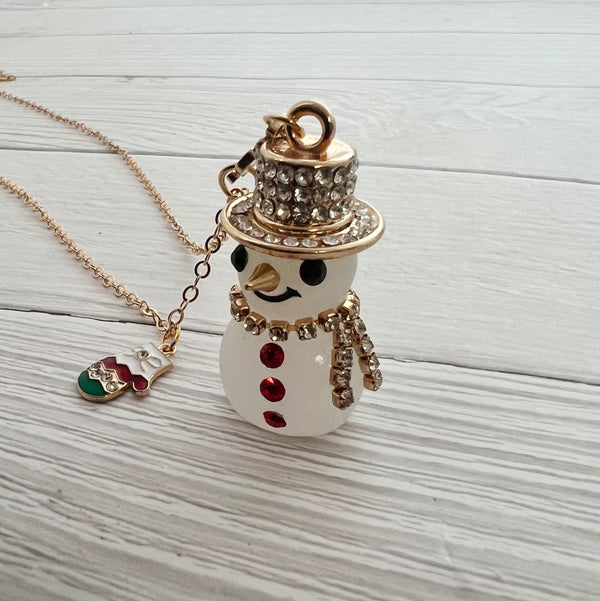 Frosty Rhinestone Snowman Necklace