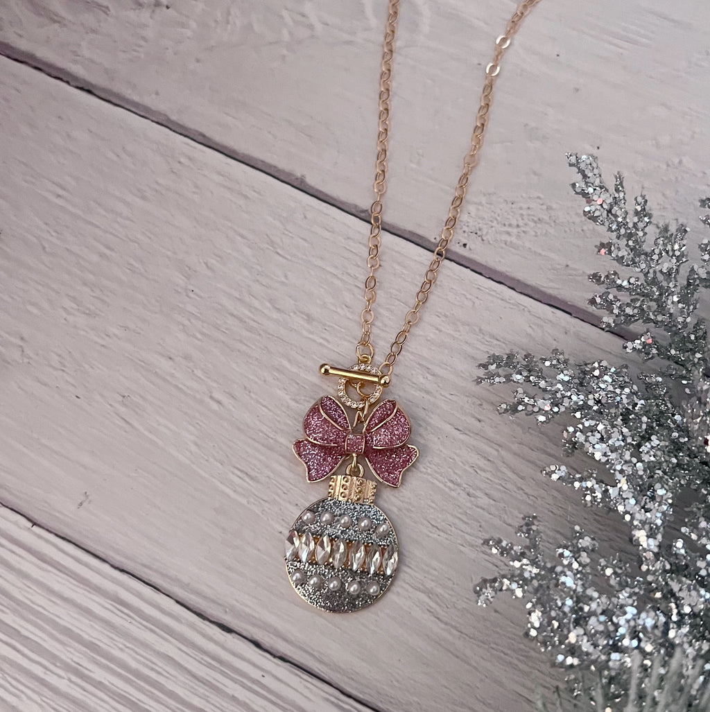 Pink Bow Ornament Necklace