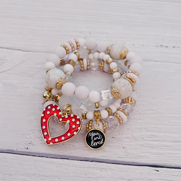 Polka Dot Heart- You are Loved Bracelet Set