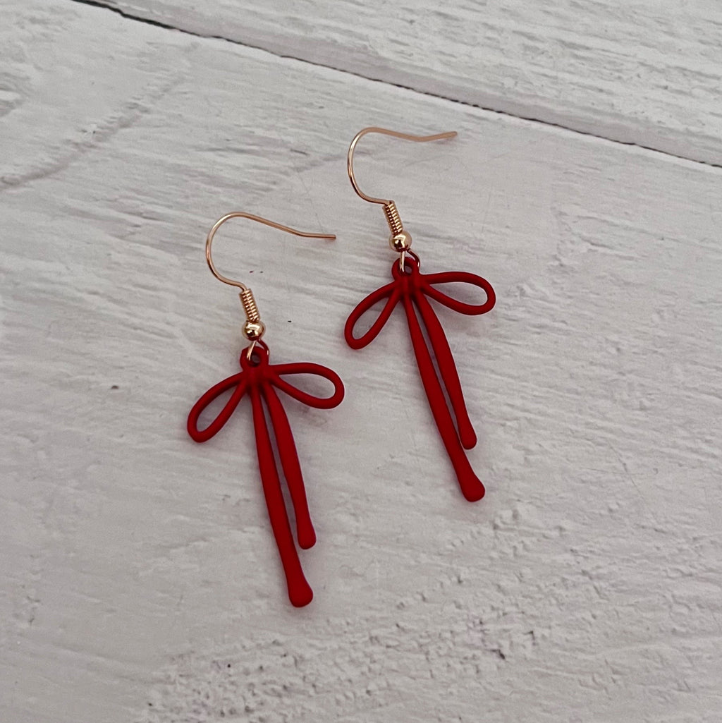 Red Bow Dangle Earrings