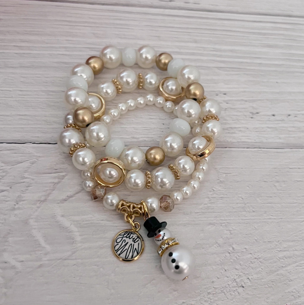 Pearl Snowman Bracelet Set