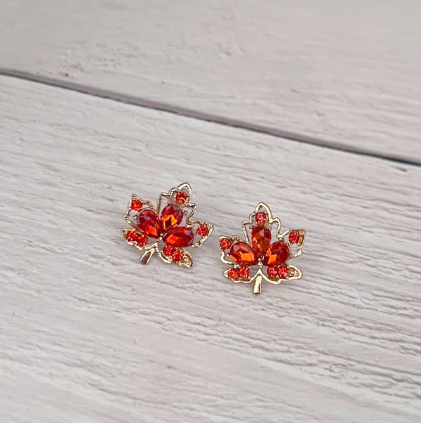 Rhinestone Fall Leaf Stud Earrings