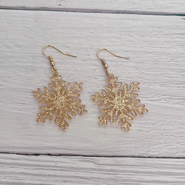 Glitter Resin Snowflake Earrings- Choice of Color