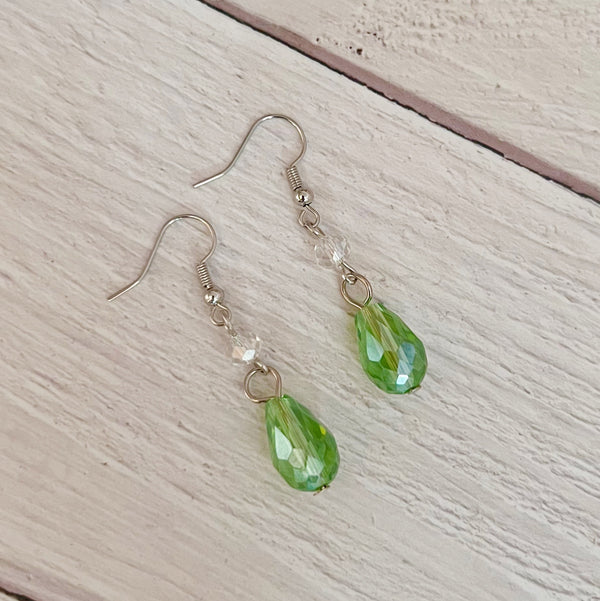 Apple Green Crystal Teardrop Earrings