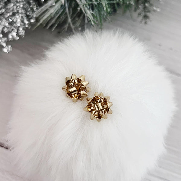 Gold Christmas Bow Stud Earrings