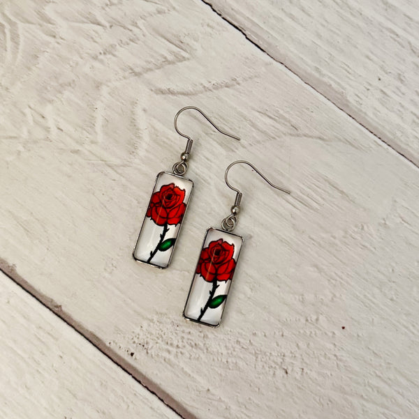 Rectangle Rose Earrings