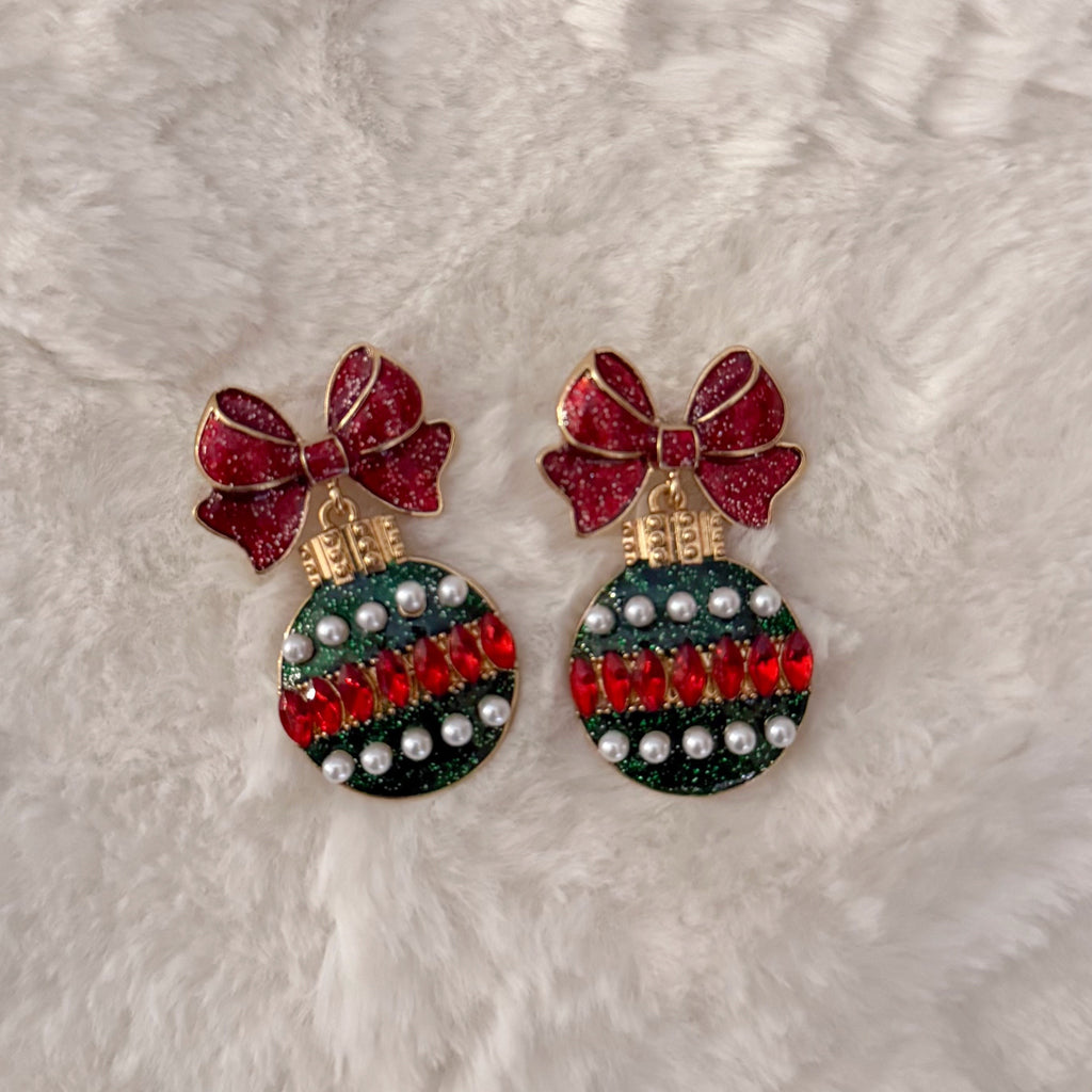 Red and Green Statement Ornament Earrings