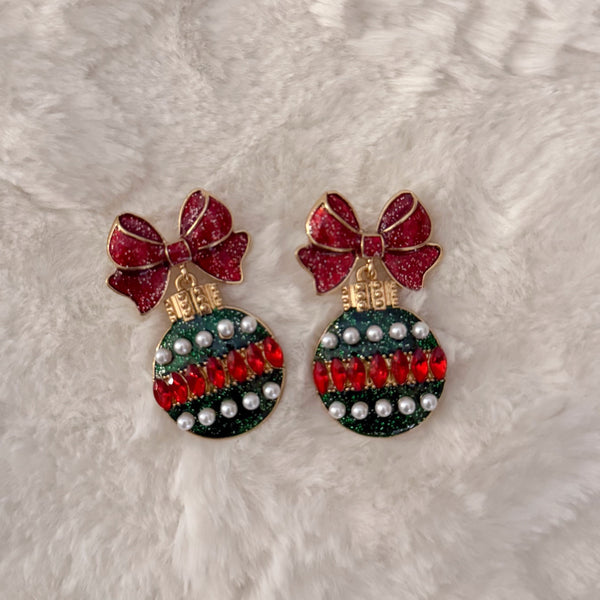 Red and Green Statement Ornament Earrings