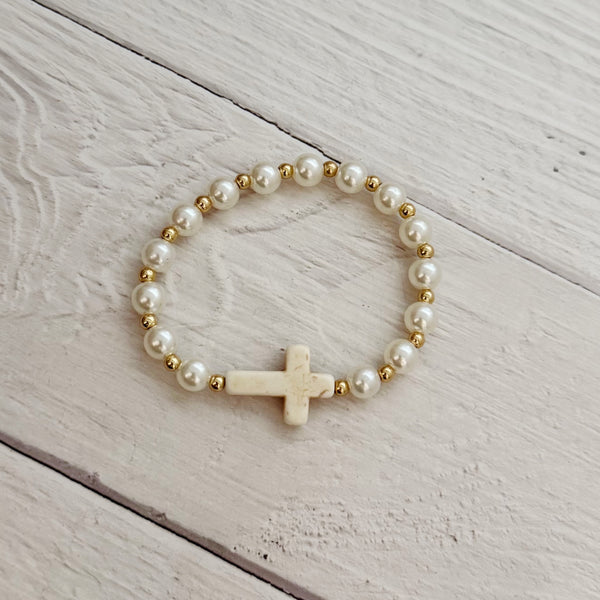 Cream Cross Bracelet