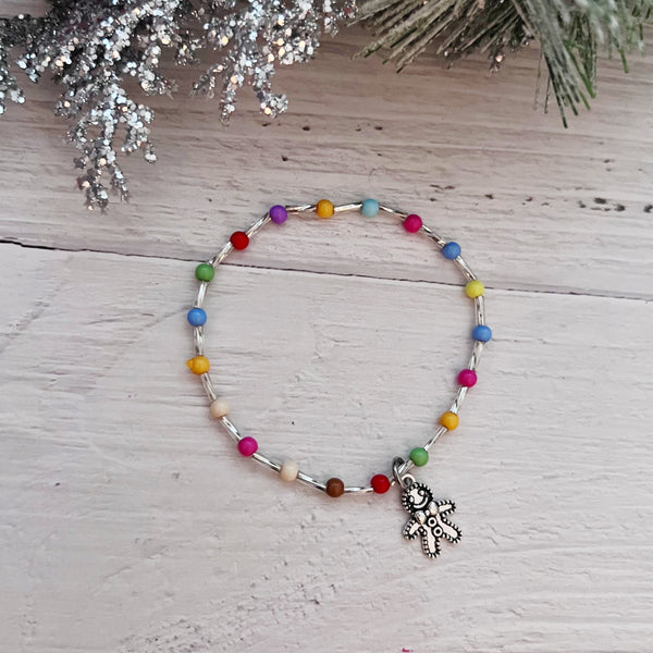 Colorful Silver Gingerbread Charm Bracelet