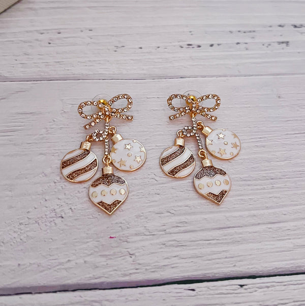 Gold and White Ornament Earrings