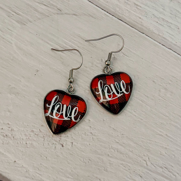 Plaid Love Heart Earrings