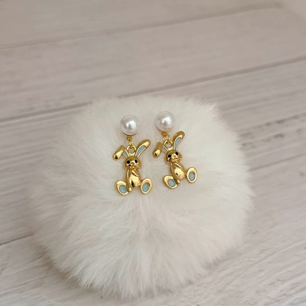 Robins Egg Blue Bunny Charm Earrings