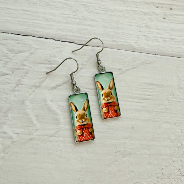 Rectangle Glass Bunny Earrings