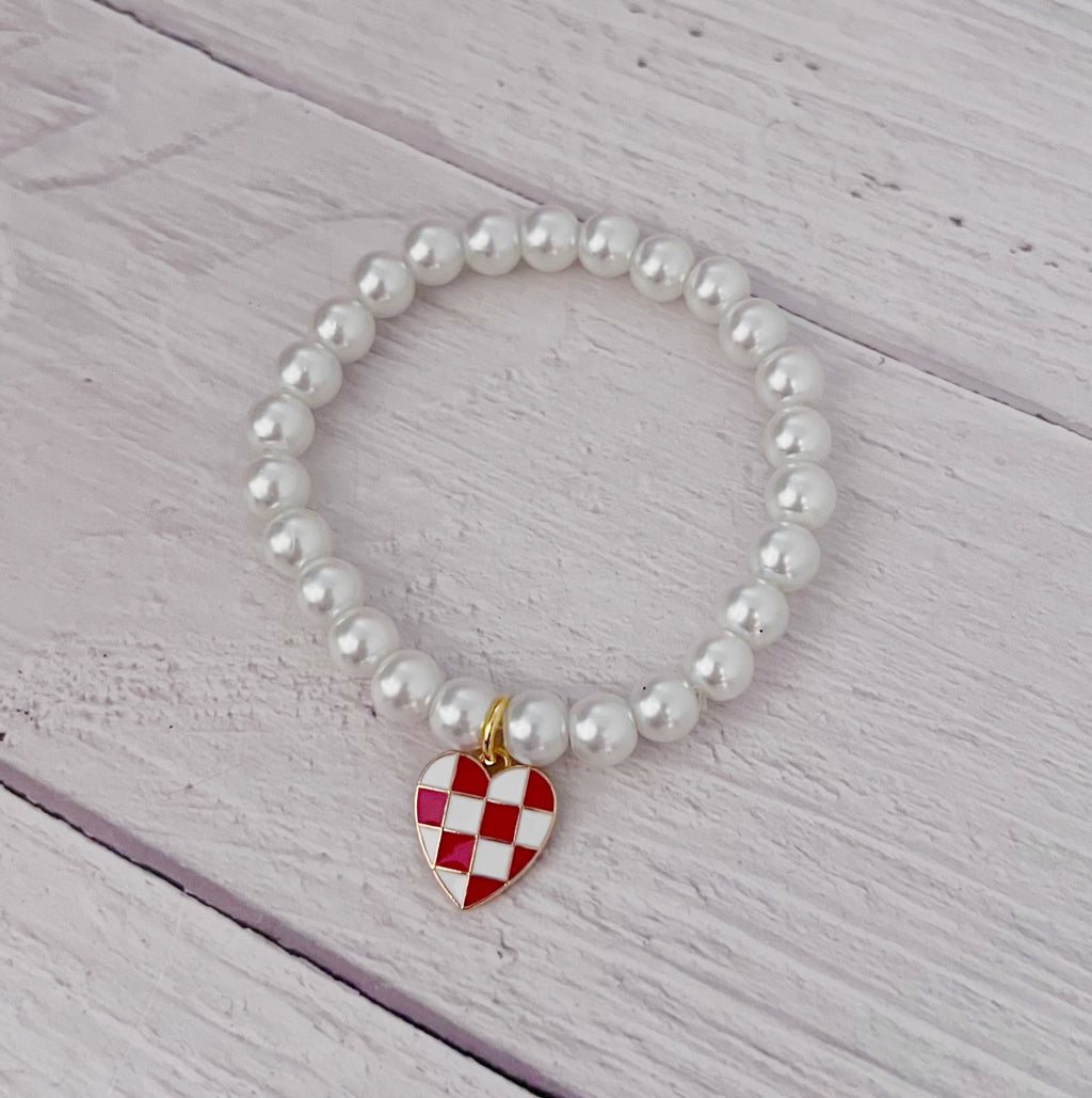 Red Checker Heart Bracelet