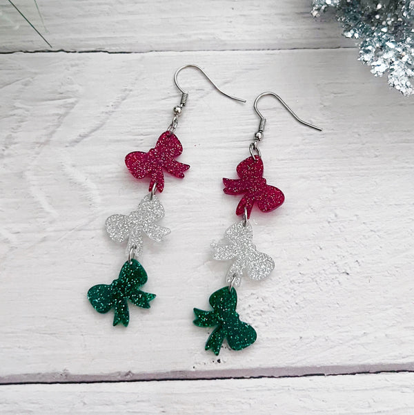 Glitter Bow Trio Earrings