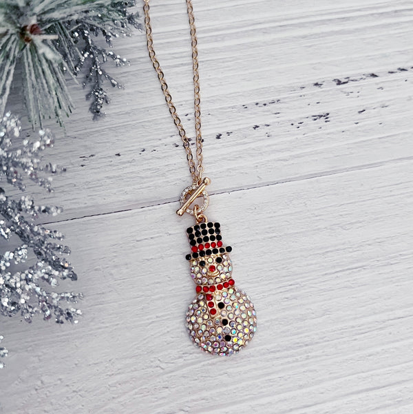 Crystal Snowman Toggle Necklace