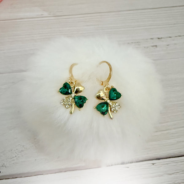 Rhinestone Shamrock Huggie Earrings