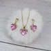 Pink Rhinestone Heart Set- Necklace and Earrings