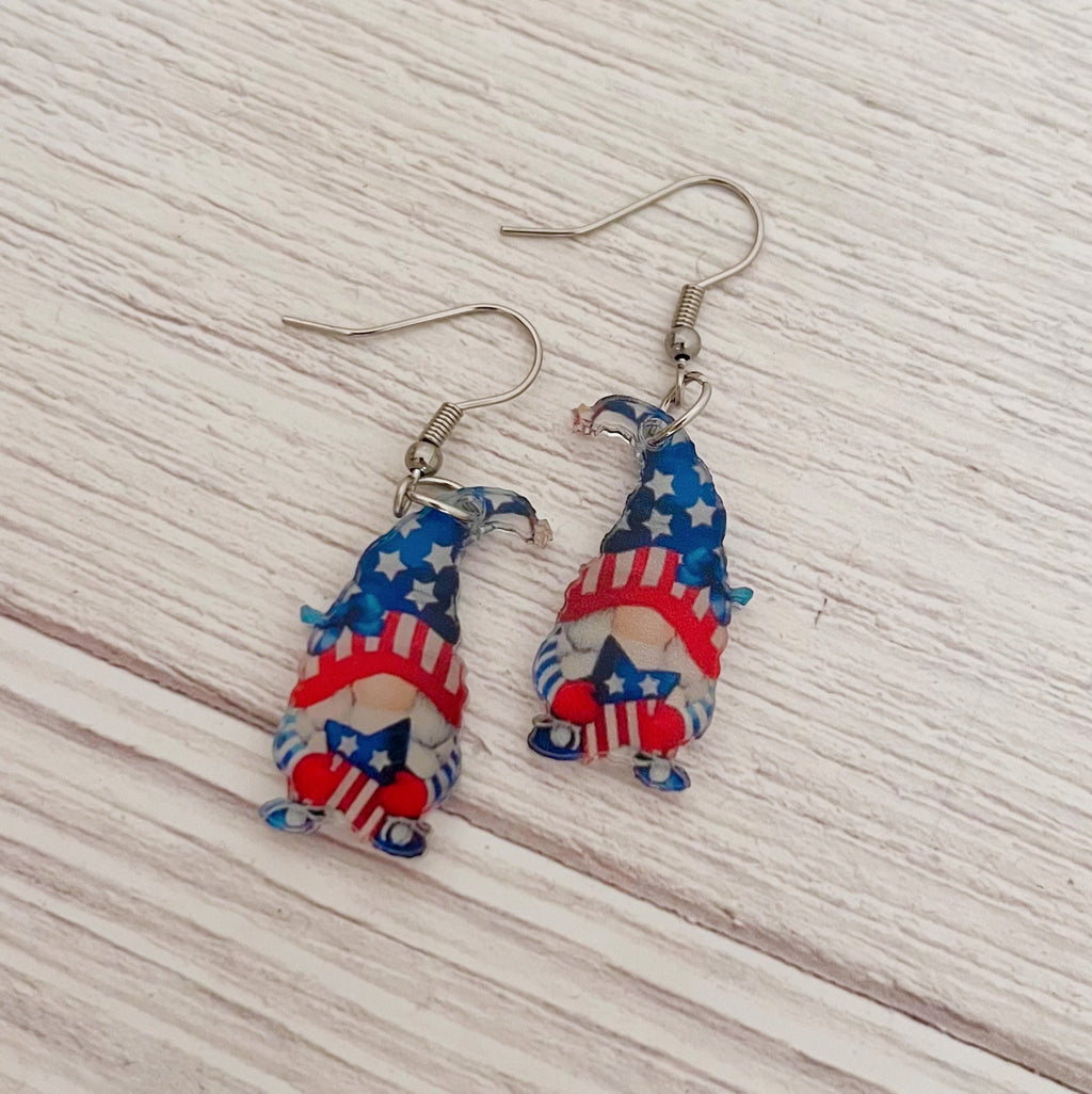 Patriotic USA Gnome Resin Earrings