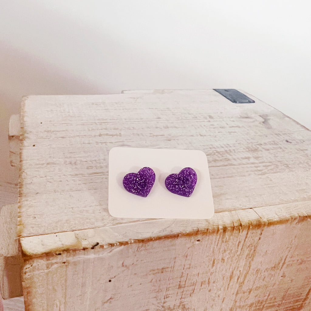 Glitter Resin Purple Heart Earrings