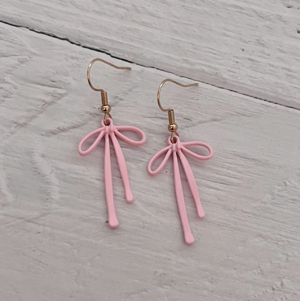 Pink Bow Dangle Earrings