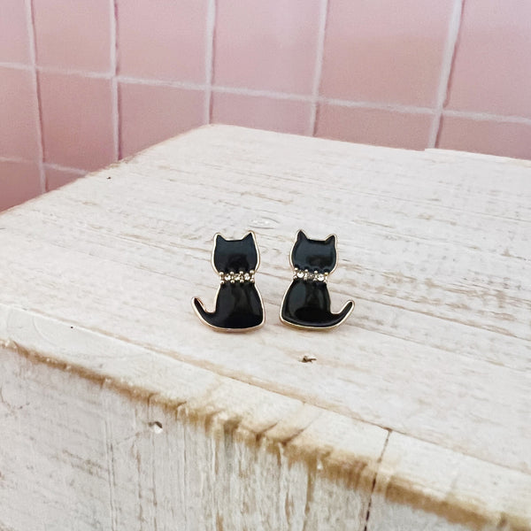 Black Cat Rhinestone Stud Earring