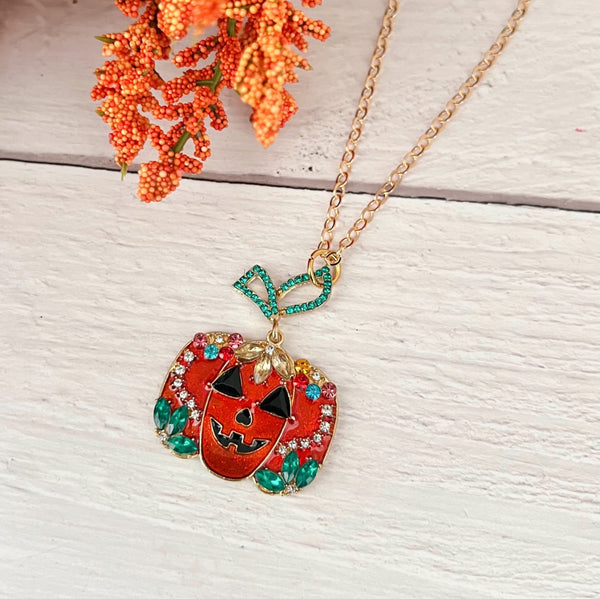 Jeweled Jack-o-lantern Necklace