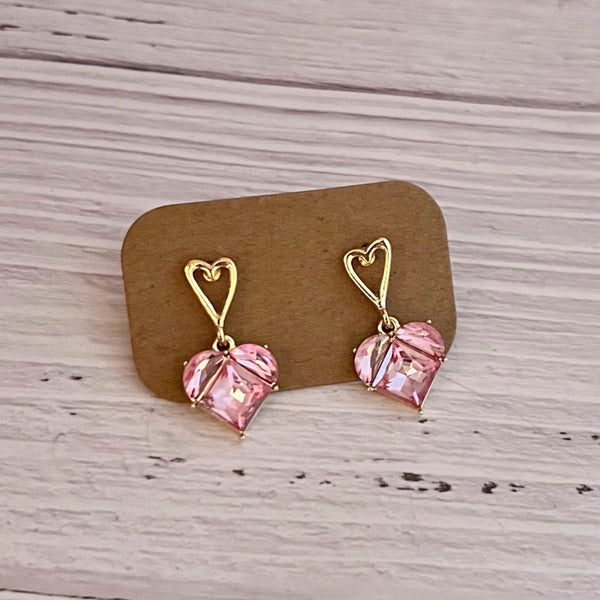 Pink Rhinestone Heart Earrings