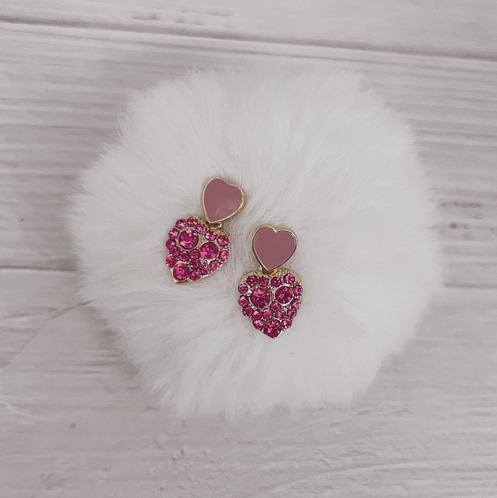 Enamel and Rhinestone Heart Earrings