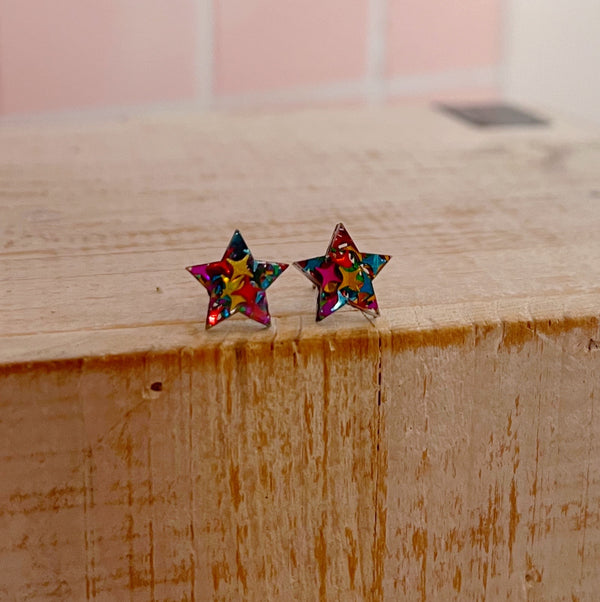 Multi Color Chunky Glitter Star Earrings