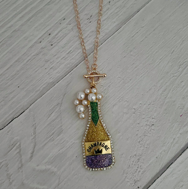 Mardi Gras Champagne Toggle Necklace