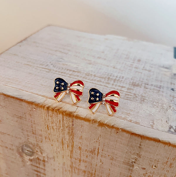 Patriotic Bow Stud Earrings