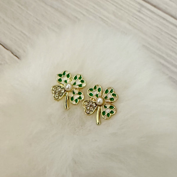 Checkered Shamrock Stud Earrings