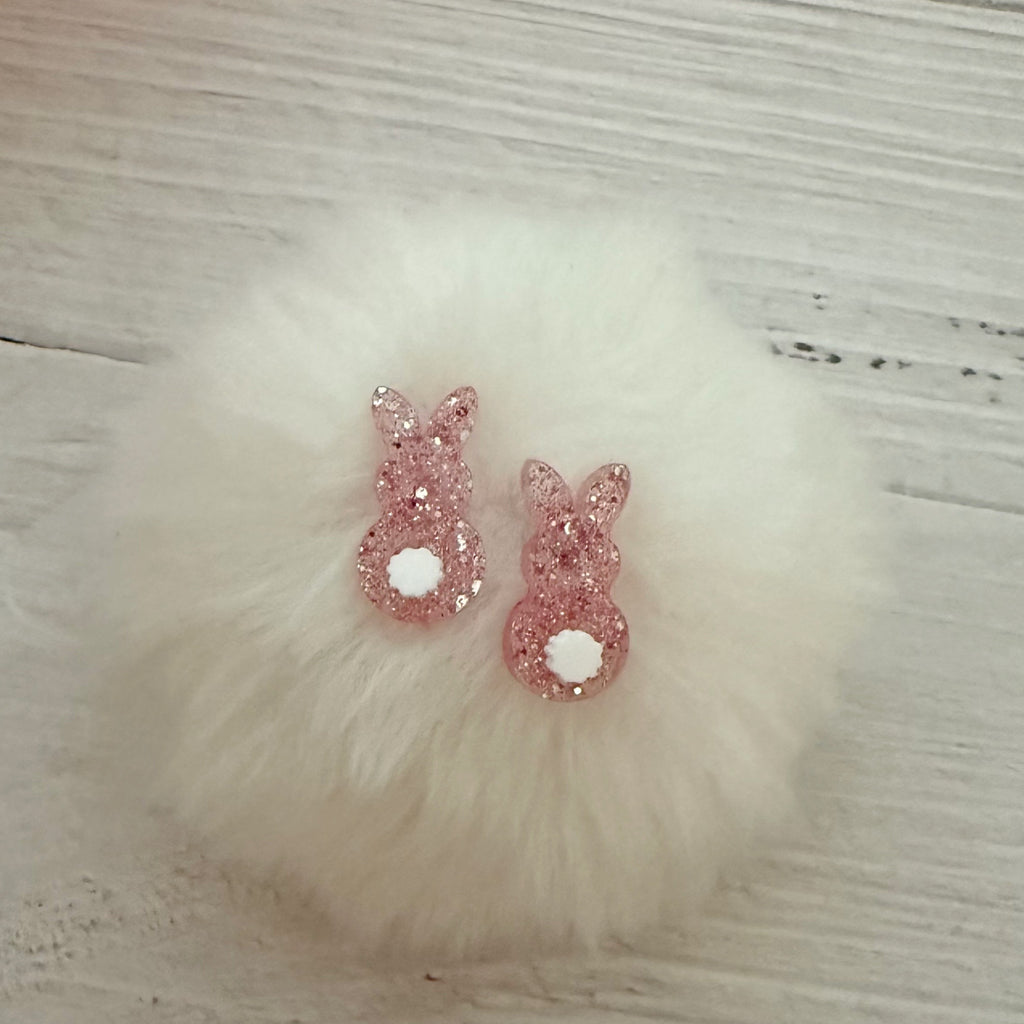 Pink Glitter Bunny Stud Earrings