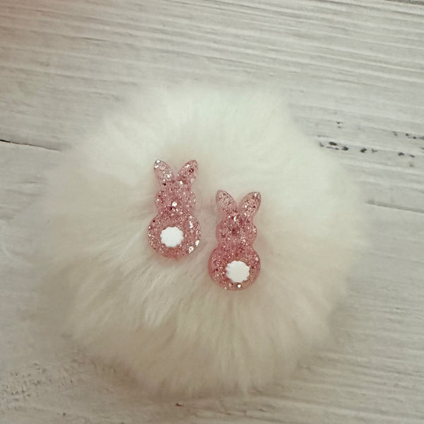 Pink Glitter Bunny Stud Earrings