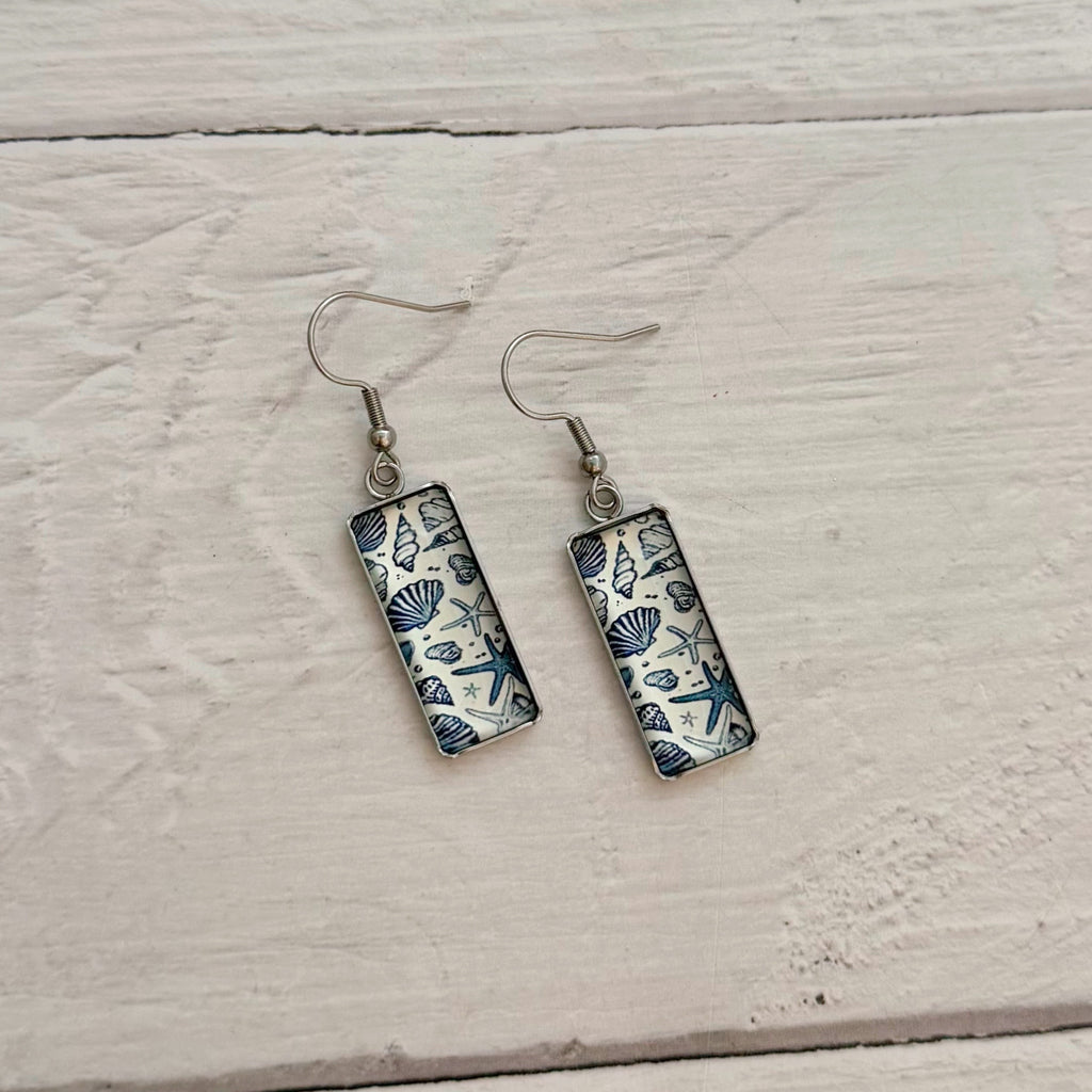 Glass Rectangle Seashell Earrings