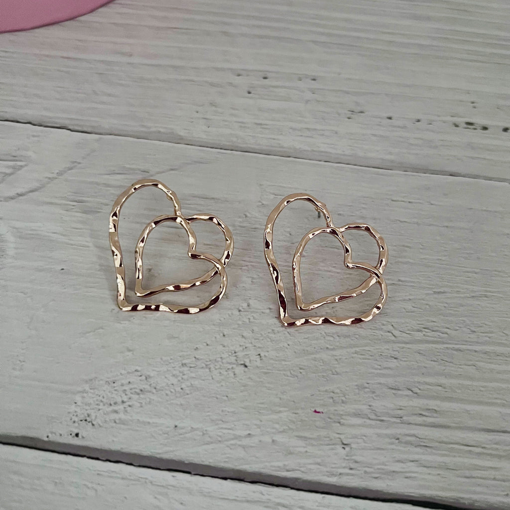 Hammered Style Heart Post Earrings