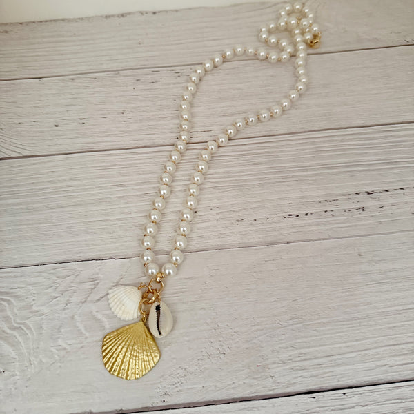 Long Pearl Shell Charm Necklace