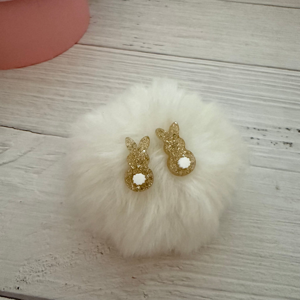 Gold Glitter Bunny Stud Earrings