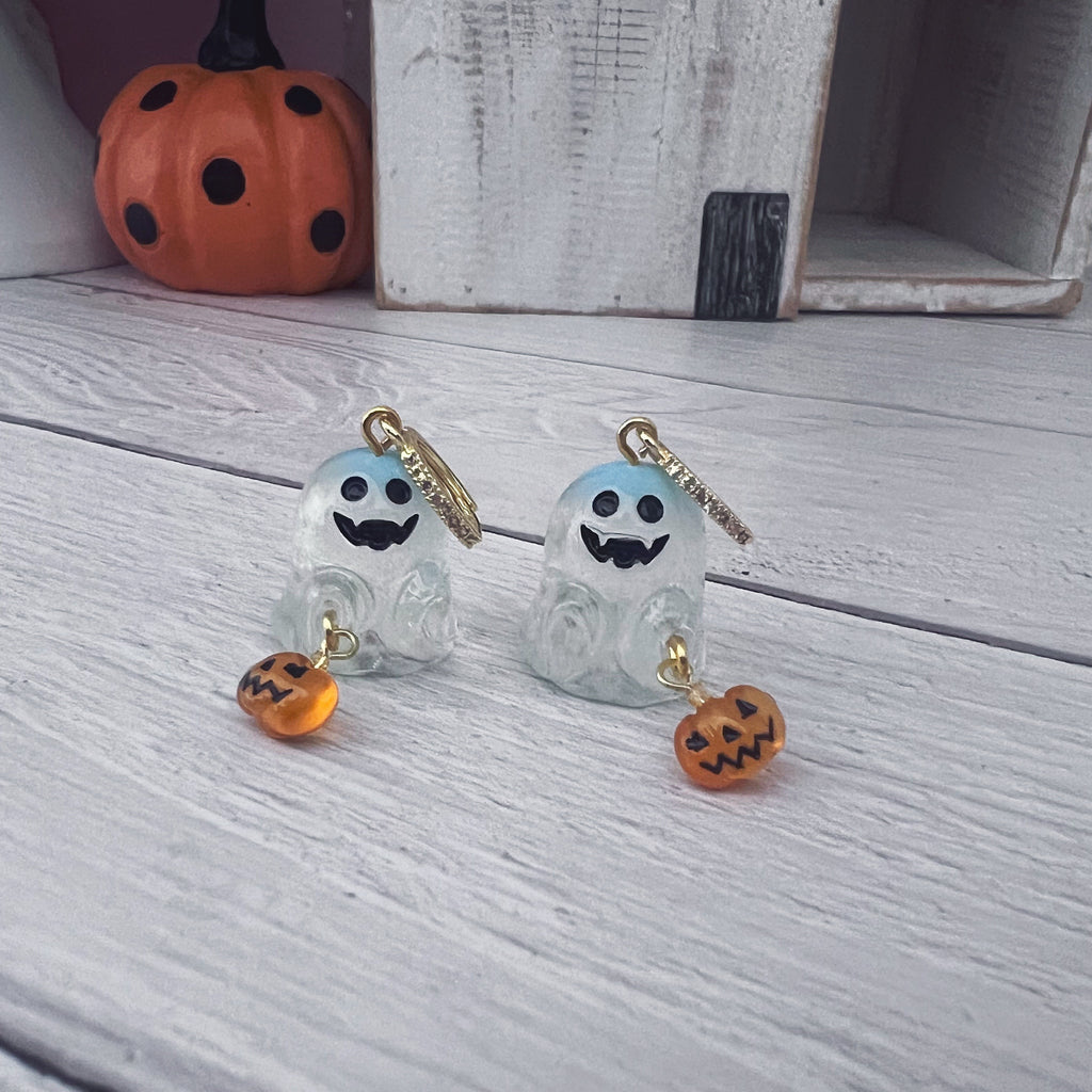 Ghost Charms on Huggie Hoop Earrings